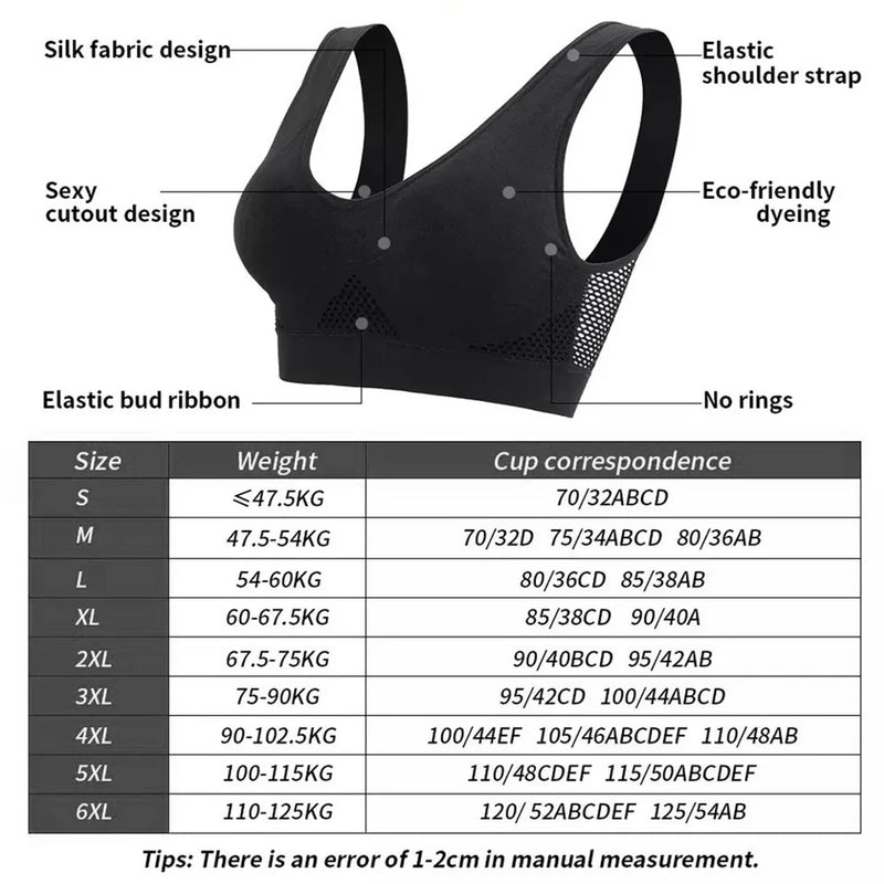 Women's Seamless Mesh Sports Bras Fitness Gym Running Underwear Shockproof Bra Wireless 6XL Plus Size Crop Top Breathable Yoga Bra