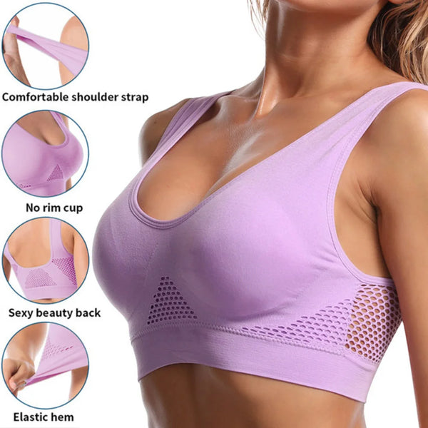 Sutiãs esportivos femininos de malha sem costura, fitness, academia, corrida, roupa íntima, sutiã à prova de choque, sem fio, 6XL, tamanho grande, top curto, sutiã de ioga respirável