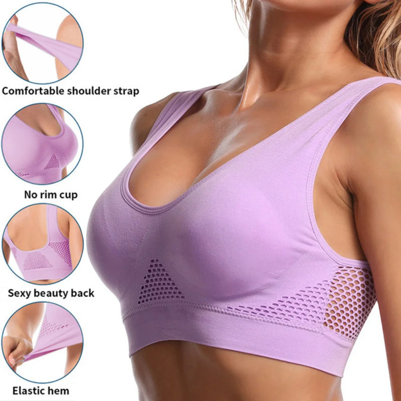 Women's Seamless Mesh Sports Bras Fitness Gym Running Underwear Shockproof Bra Wireless 6XL Plus Size Crop Top Breathable Yoga Bra