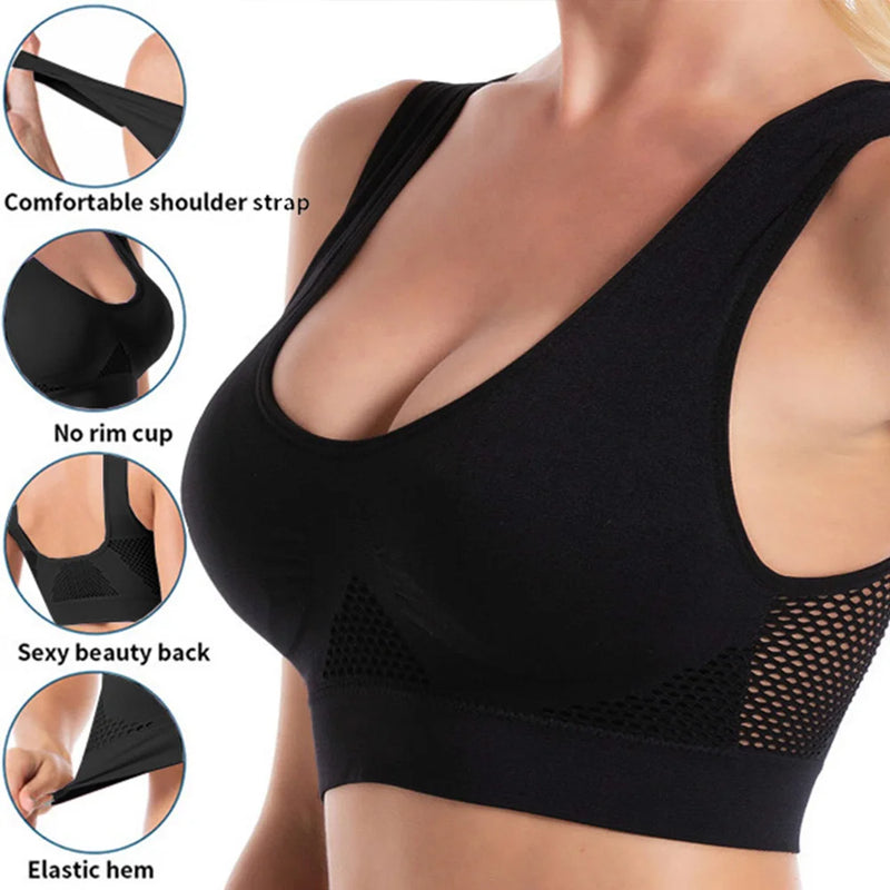 Women's Seamless Mesh Sports Bras Fitness Gym Running Underwear Shockproof Bra Wireless 6XL Plus Size Crop Top Breathable Yoga Bra