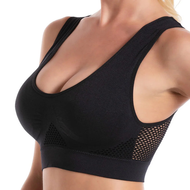 Women's Seamless Mesh Sports Bras Fitness Gym Running Underwear Shockproof Bra Wireless 6XL Plus Size Crop Top Breathable Yoga Bra