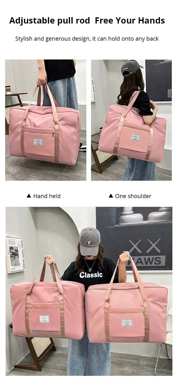 Bolso versátil, para viaje o gimnasio Pequeño, Mediano o Grande. Colores: Rosa/Azul/Gris